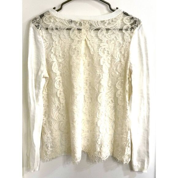 Cabi Lightweight Cotton Blend Lace Back Long-Sleeve Sweater Size S - Picture 3 of 8